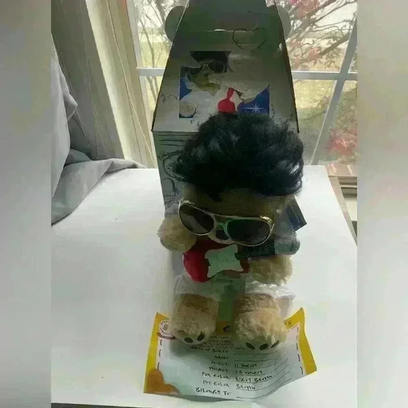 Build A Bear Elvis Presley Outfit White Jumpsuit Guitar Wig With Box And Cert. - Picture 7 of 12